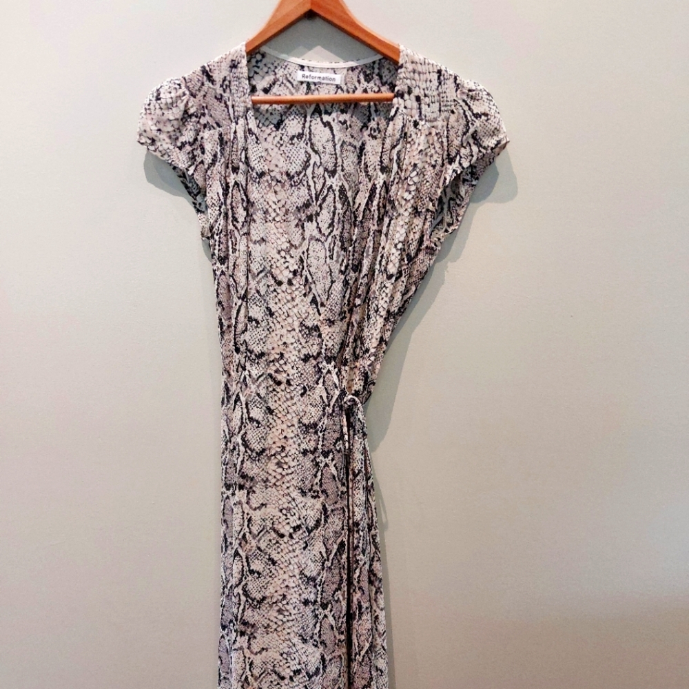 Reformation Snakeskin Print wrap dress, XS